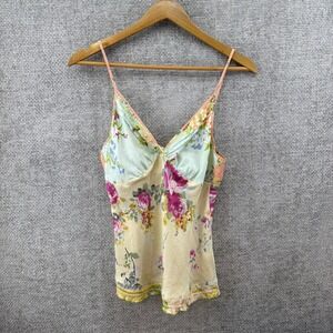 Johnny Was Cami Floral Yellow Multi Women's Med Silk Top Boho Fairy Strappy